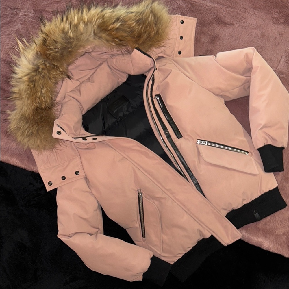 RUDSAK Blush Pink Rose Mauve Puffer Canada Down Bomber Parka Coat Jacket fur XS